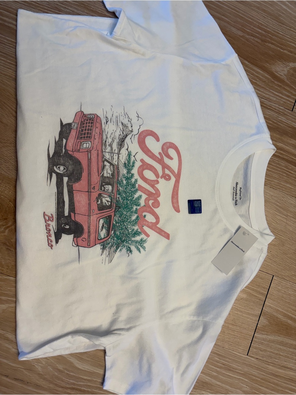 Abercrombie & Fitch White Tee with Pink Vintage Truck Graphic